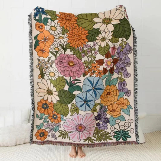 Boho Floral Blanket Nordic Flowers Tiger Cat Blankets for Beds Sofa Mats Travel Rug Tapestry Tassels Home Decor Throw