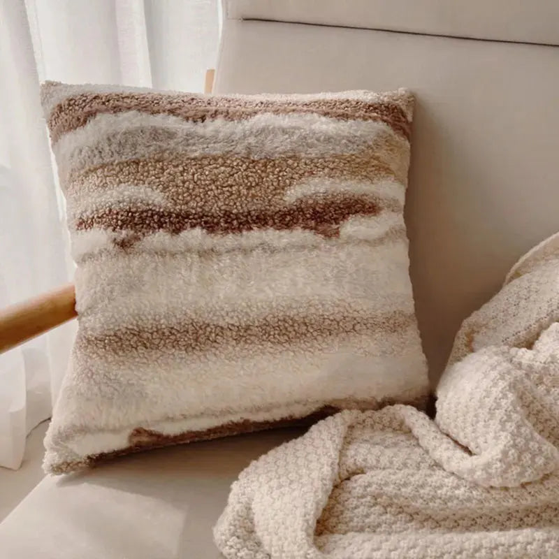 Nordic Abstract Double-Sided Plush Cushion Cover – Retro Sofa Pillowcase for Cozy Boho Home Decor Housewarming Gift Pillow