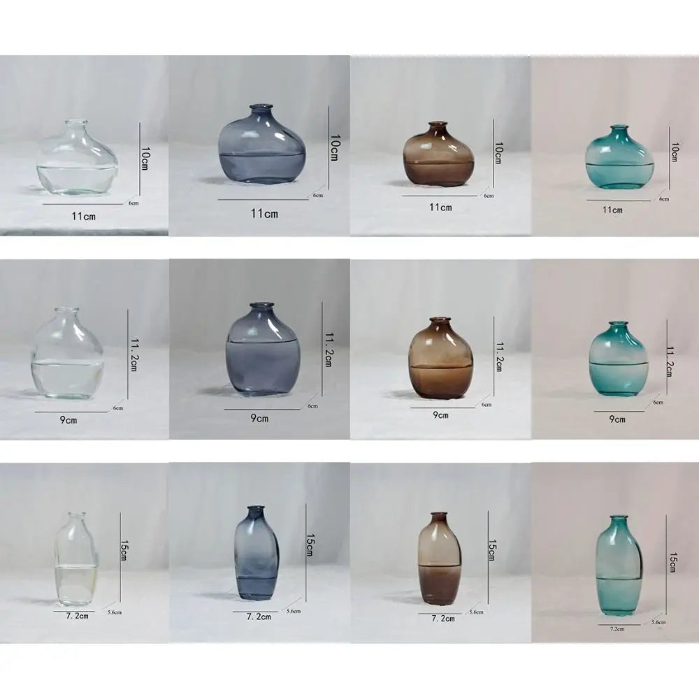 Set of glass vases with measurements on a white background From My Boho Home