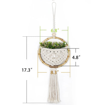 Boho Macrame Wall Hanging with Flower Pot Pocket – Handmade Nordic Round Wall Tapestry | Dorm Room & Home Decor