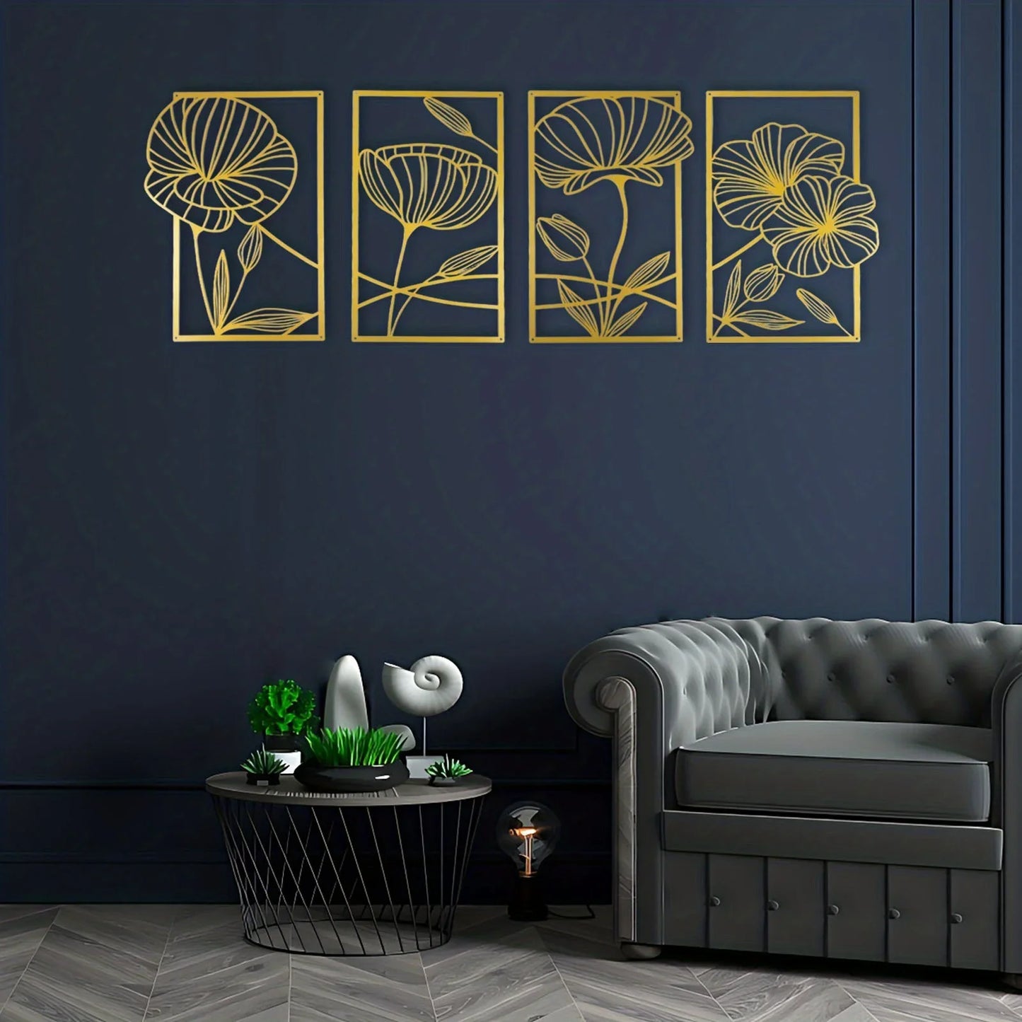 Metal Lotus Line Art Wall Decor – 4-Piece Set