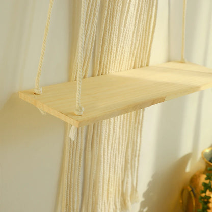 Macramé Wood Hanging Wall Shelf