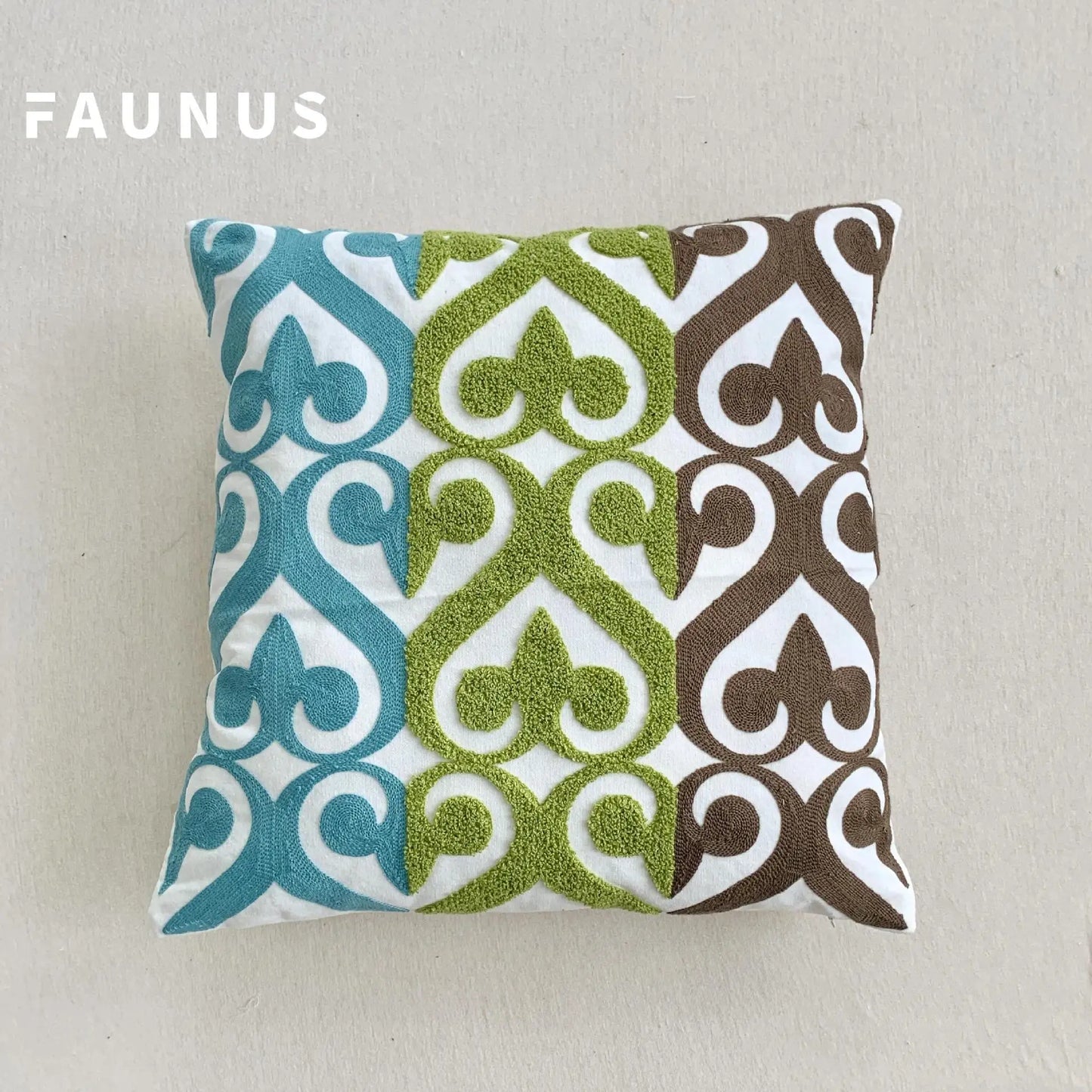 🌿 Green Leaf & Sunflower Embroidered Pillow Cover – 18 x 18 inches Boho Modern Cushion Cover for Sofa, Chair, or Car