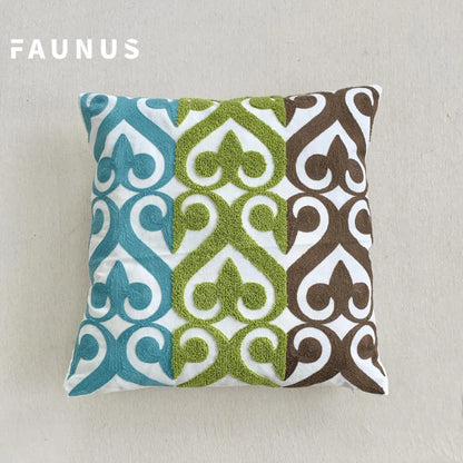 🌿 Green Leaf & Sunflower Embroidered Pillow Cover – 18 x 18 inches Boho Modern Cushion Cover for Sofa, Chair, or Car