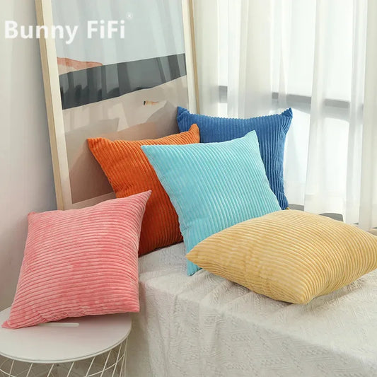 Corduroy Striped Cushion Cover – Soft Boho Throw Pillow Case