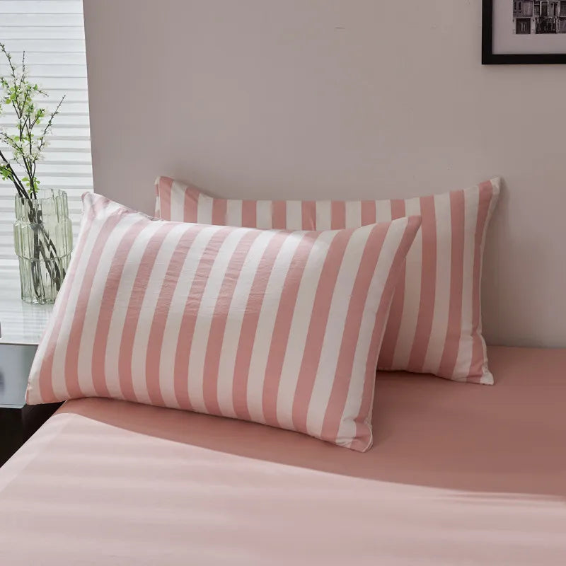 Rose Pink Boho Striped Microfiber Bedding Set – 4-Piece Soft & Cozy Duvet Cover Set with Pillowcases & Flat Sheet