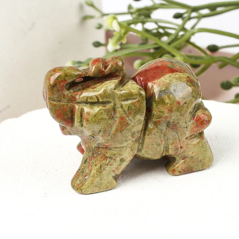 Hand-Carved Crystal Elephant Figurine – Natural Gemstone Animal Statue for Chakra, Meditation & Boho Home Decor