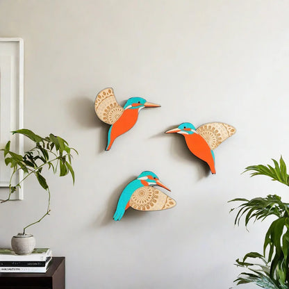 3-Piece Wooden Bird Wall Decor Set – Patterned Boho Home Decor for Indoors & Outdoors Bird Lover Gift for Birder