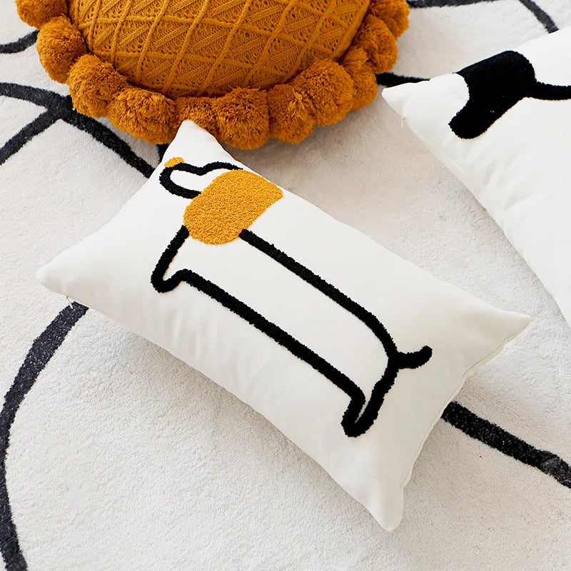 Modern Embroidered Dog Pillow Cover – Cute Animal Cushion Case for Sofa or Bed | Boho Home Decor - Housewarming Gift for Dog Lover
