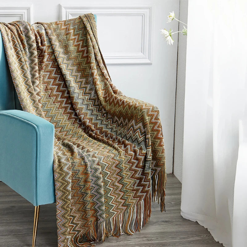 Boho Bed Home Couch Blanket Geometric Aztec Baja Blankets Sofa Cover Decor Throw Wall Hanging Tapestry Zig Zag Lines Tassles Warm