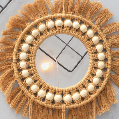 Boho Round Macrame Wall Mirror – Handwoven Decorative Hanging Mirror