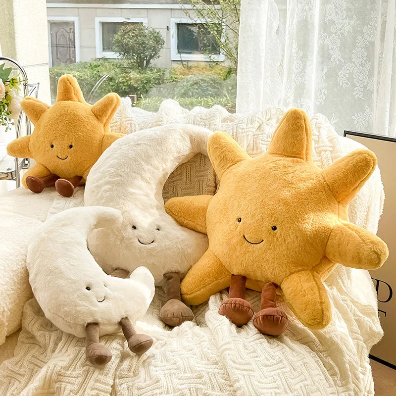 Plush Moon & Sun Throw Pillow – Soft Boho Home Decor for Sofa, Bedroom & Kids' Room