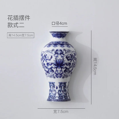 Antique Blue & White Ceramic Wall Vase – Post-Modern Hanging Porcelain Flower Pot
