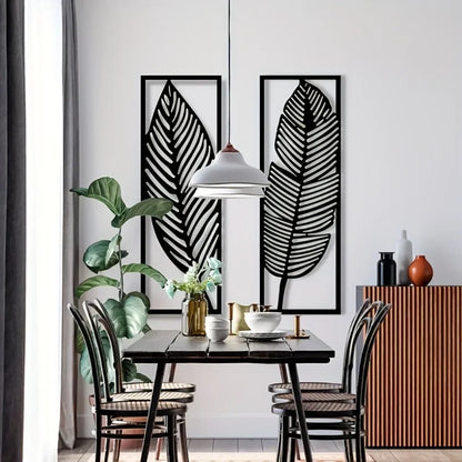 Decorative Leaves Metal Wall Art Set of 2 / 1Pc Surfboard for Home Wall Decor Black Metal Hanging Leaf Boho
