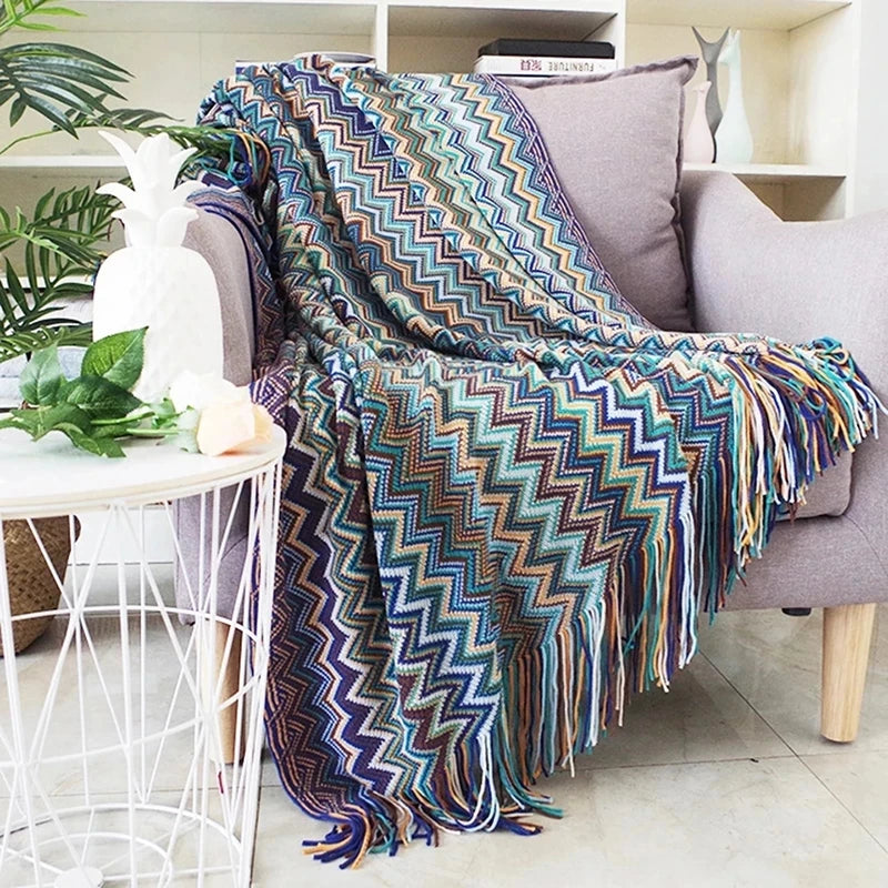 Boho Bed Home Couch Blanket Geometric Aztec Baja Blankets Sofa Cover Decor Throw Wall Hanging Tapestry Zig Zag Lines Tassles Warm