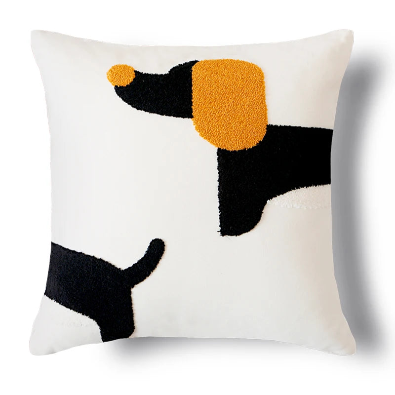 Modern Embroidered Dog Pillow Cover – Cute Animal Cushion Case for Sofa or Bed | Boho Home Decor - Housewarming Gift for Dog Lover
