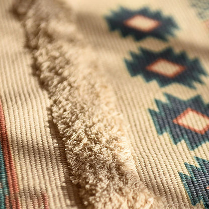 Bohemian Handwoven Tassel Rug – Vintage-Inspired Linen Accent for Home & Living Spaces - Rows of Flowers