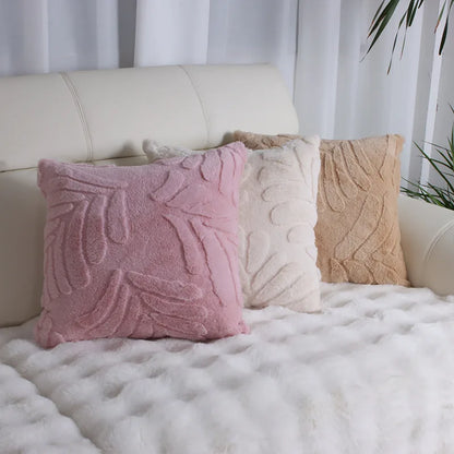 Faux Fur Jacquard Leaf Pillow Cover – Soft Accent Cushion