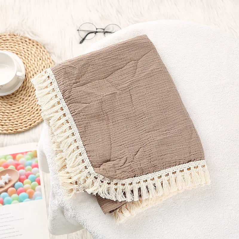 🌿 Cotton Muslin Swaddle Blanket – Soft, Breathable & Boho-Inspired for Newborns