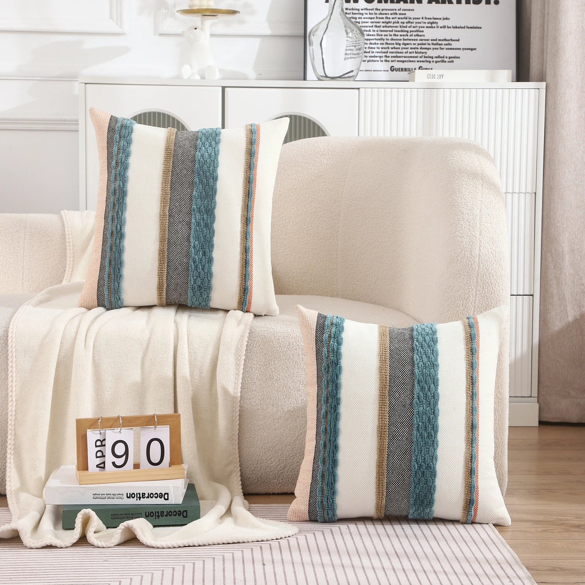 Boho Striped Chenille Throw Pillow Cover – Decorative Square Cushion for Cozy Home Accents
