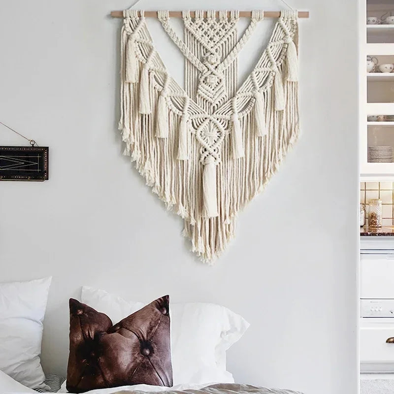 Macrame Woven Wall Hanging Boho Home Chic Bohemian Geometric Art Decor Handmade Beautiful Apartment Dorm Room Decoration Tapestry Boho 1Pc