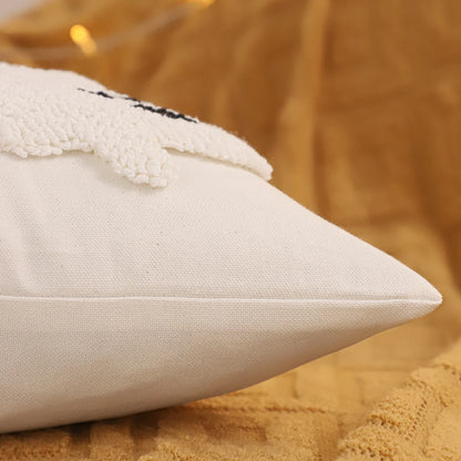 Tufted Halloween pillow cover with pumpkin and ghost embroidery, 18x18 inch festive fall cushion case for sofa, bed, and seasonal boho farmhouse décor
