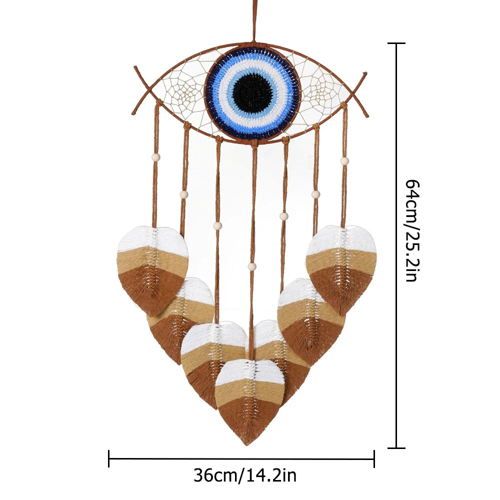 🧿 Blue Evil Eye Dream Catcher with Macrame Leafs – Boho Home Decor & Housewarming Gift | Handmade Wall Hanging for Bedroom or Living Room