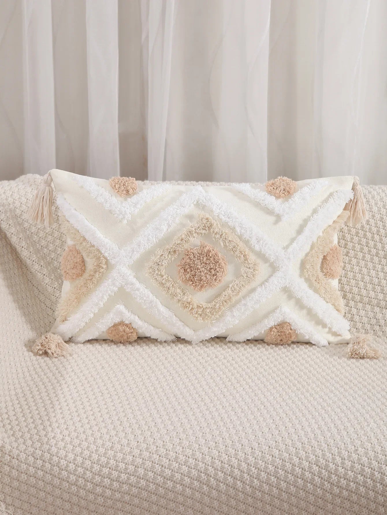 Boho Geometric Tufted Cushion Cover – Textured Decorative Throw Pillow