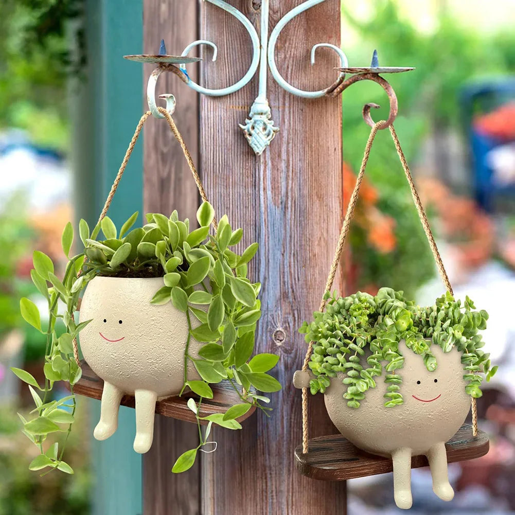 Swing Flower Container Cartoon Flowerpot Creative Wall Hanging Head Planter Pot Smiling Home Decor Garden Patio Accessories