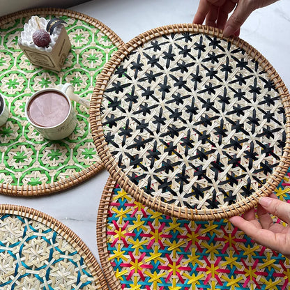 Hand-Woven Bamboo Boho Placemats – Round Rattan Table Mats for Rustic Kitchen