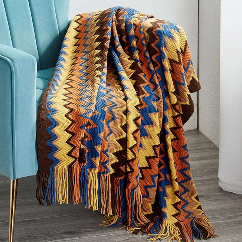 Boho Bed Home Couch Blanket Geometric Aztec Baja Blankets Sofa Cover Decor Throw Wall Hanging Tapestry Zig Zag Lines Tassles Warm