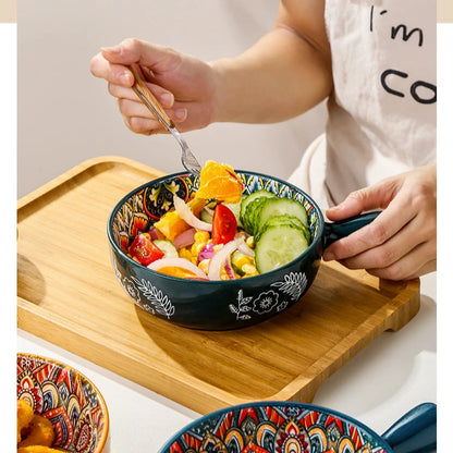 Bohemian Ceramic Single Handle Bowl – Artistic Bowl for Soups, Noodles & More