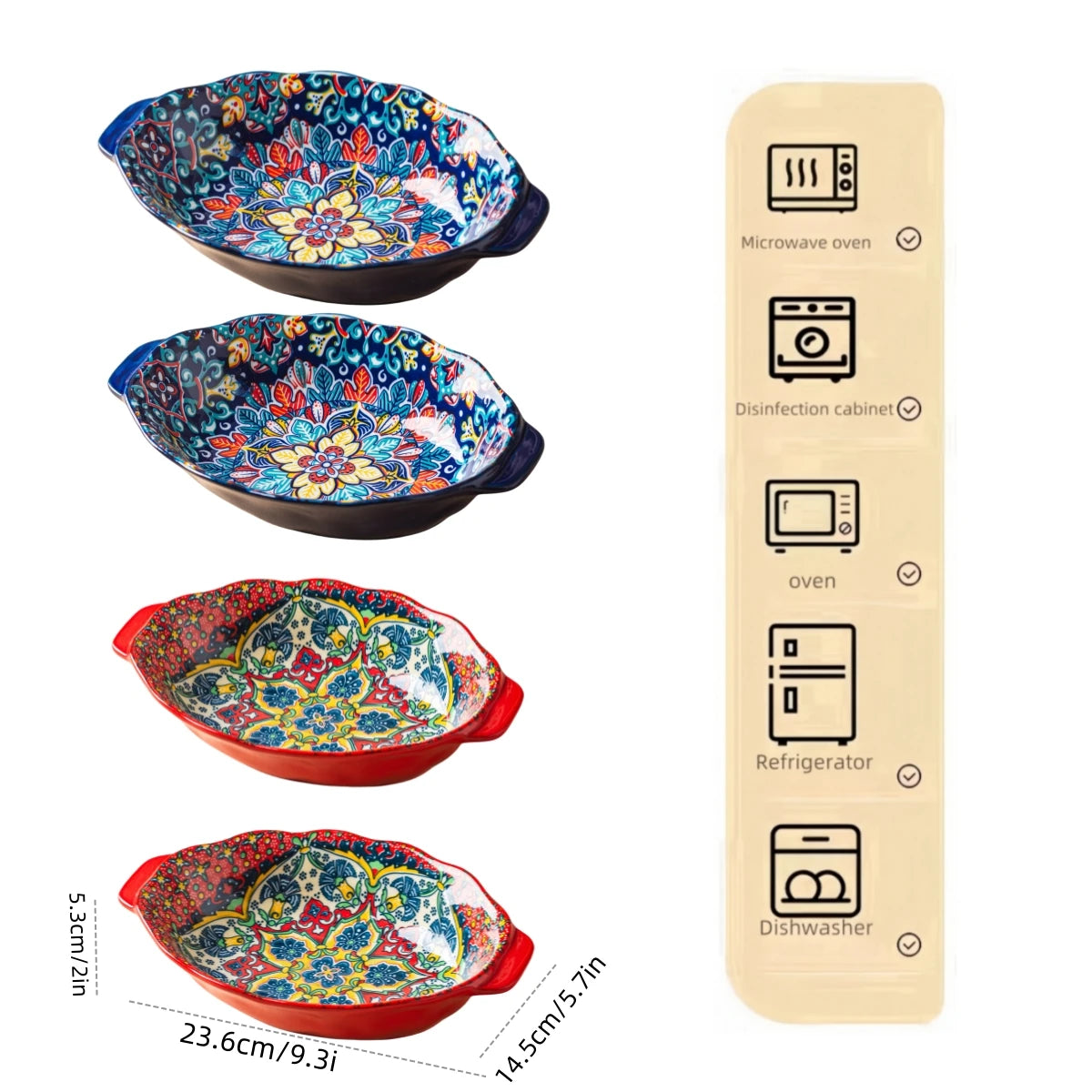 Bohemian Egg-Shaped Ceramic Baking Plate – 9" Colorful Oval Pasta, Salad & Fruit Dish