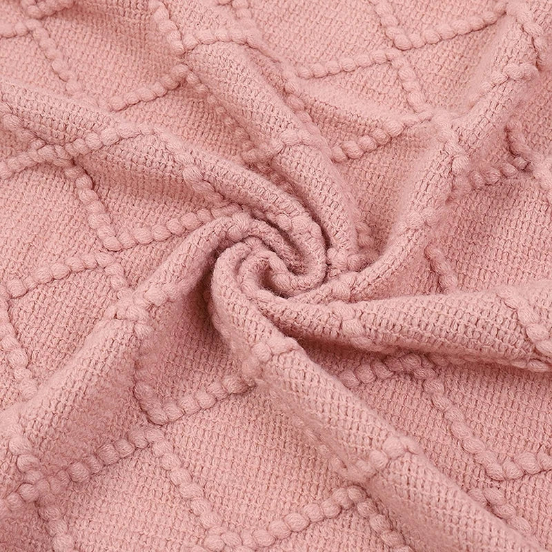 Soft Knit Boho Throw Blanket – Lightweight Acrylic Travel & Home Decor Accent with Fringe