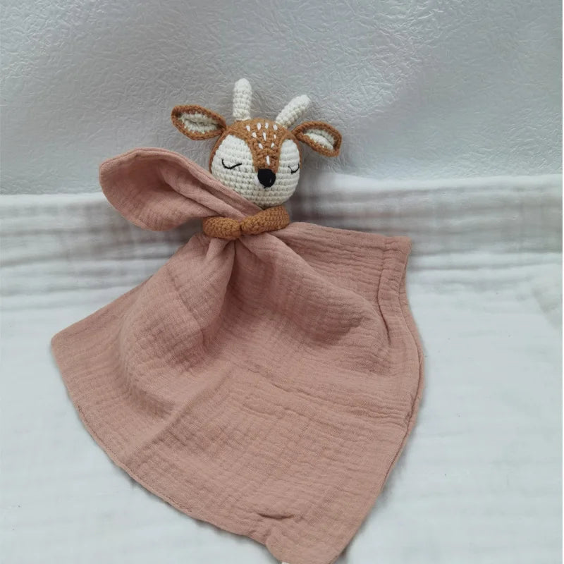 Boho Baby Soother & Comforting Burb Cloth – Soft Sleeping Animal Stuffed Teether for Infants