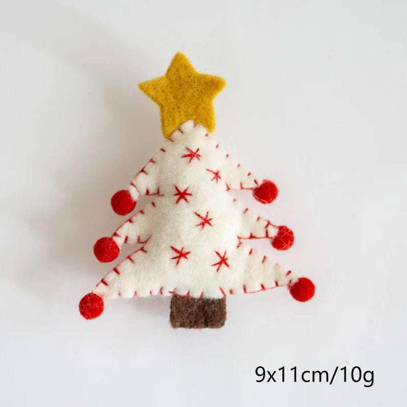 Felt Christmas tree ornament with a star on a white background
