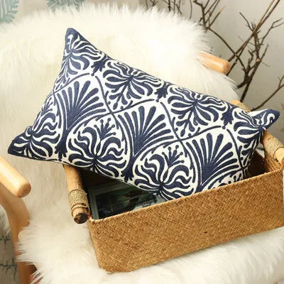 Boho Embroidered Cushion Cover – Decorative Cotton Canvas Pillow Sham