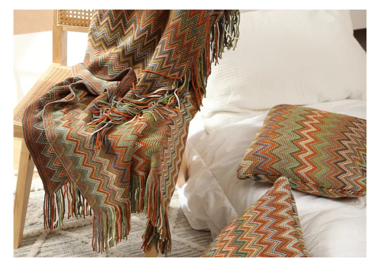 Boho Bed Home Couch Blanket Geometric Aztec Baja Blankets Sofa Cover Decor Throw Wall Hanging Tapestry Zig Zag Lines Tassles Warm