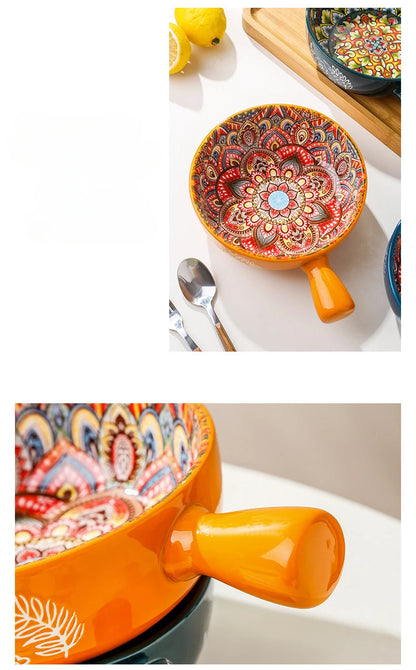 Bohemian Ceramic Single Handle Bowl – Artistic Bowl for Soups, Noodles & More