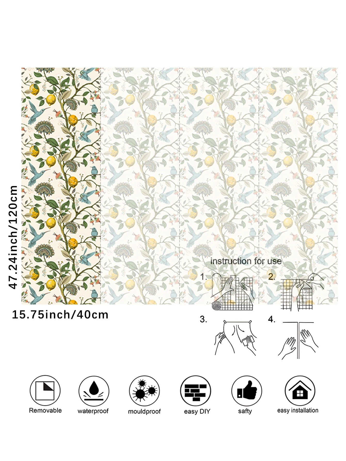 Boho Garden-Inspired Waterproof Wallpaper – Self-Adhesive Lemon, Floral & Hummingbird Wall Sticker for Boho Home Decor