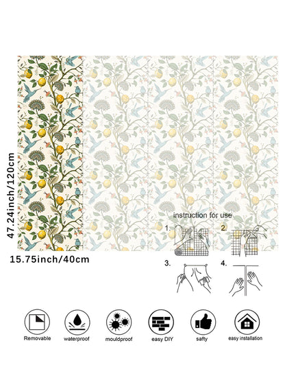 Boho Garden-Inspired Waterproof Wallpaper – Self-Adhesive Lemon, Floral & Hummingbird Wall Sticker for Boho Home Decor