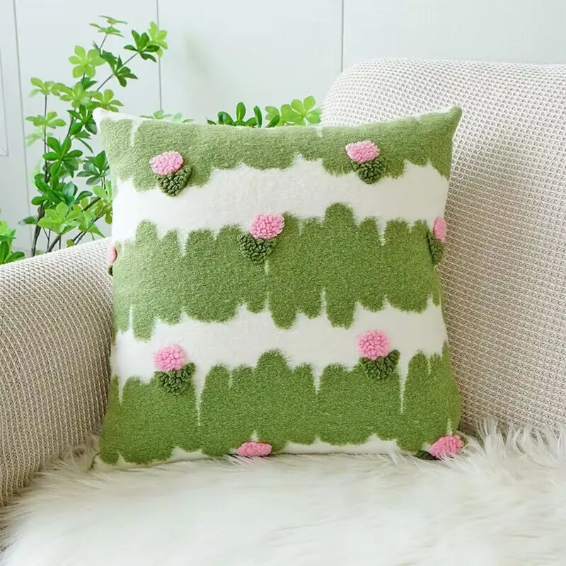 Embroidered Floral Throw Pillow Cover – Boho Decorative Cushion Cover for Sofa, Bed, or Chair | Housewarming Gift