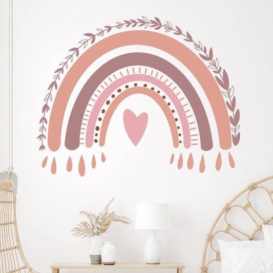 Cartoon Boho Rainbow Heart Wall Sticker Children Room Decor for Kids Room Bedroom Girls Gift Home Decoration Wall Decal