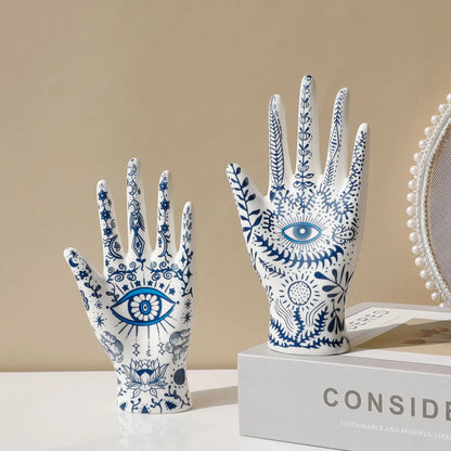 Ceramic Evil Eye Hand Jewelry Holder – Boho Display Stand for Rings, Bracelets & Necklaces