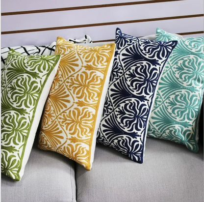 Boho Embroidered Cushion Cover – Decorative Cotton Canvas Pillow Sham