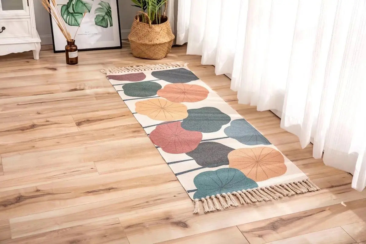 Boho Cotton Woven Geometric Rug – Anti-Slip Floor Mat for Living Room, Bedroom & Entryway