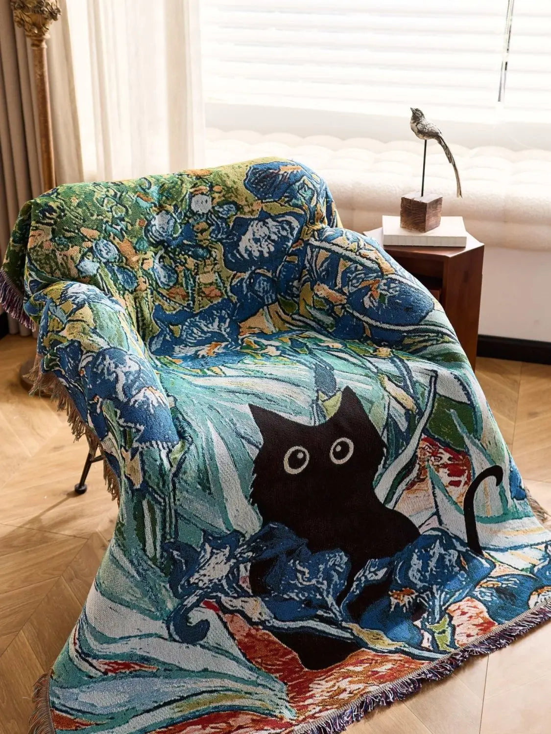 Cat Woven Throw Blanket – Jacquard Tapestry Sofa Cover for Cozy Home & Picnic Use