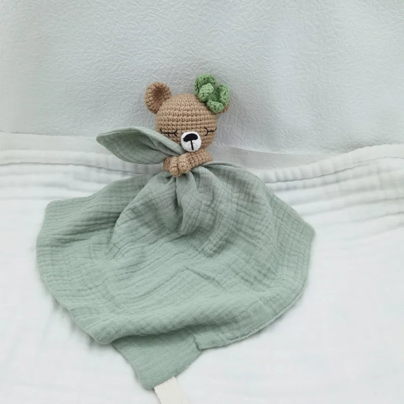 Boho Baby Soother & Comforting Burb Cloth – Soft Sleeping Animal Stuffed Teether for Infants