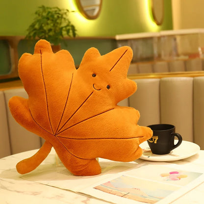 Plush Leaf Pillow – Soft Maple & Ginkgo Cushion Toy for Fall Home Decor & Gifts