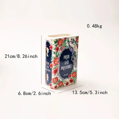 The Great Gatsby / Pride and Prejudice Square Painted Flowers Display Book Ceramic Vase Arrangement Art Decor Home Decoration Boho